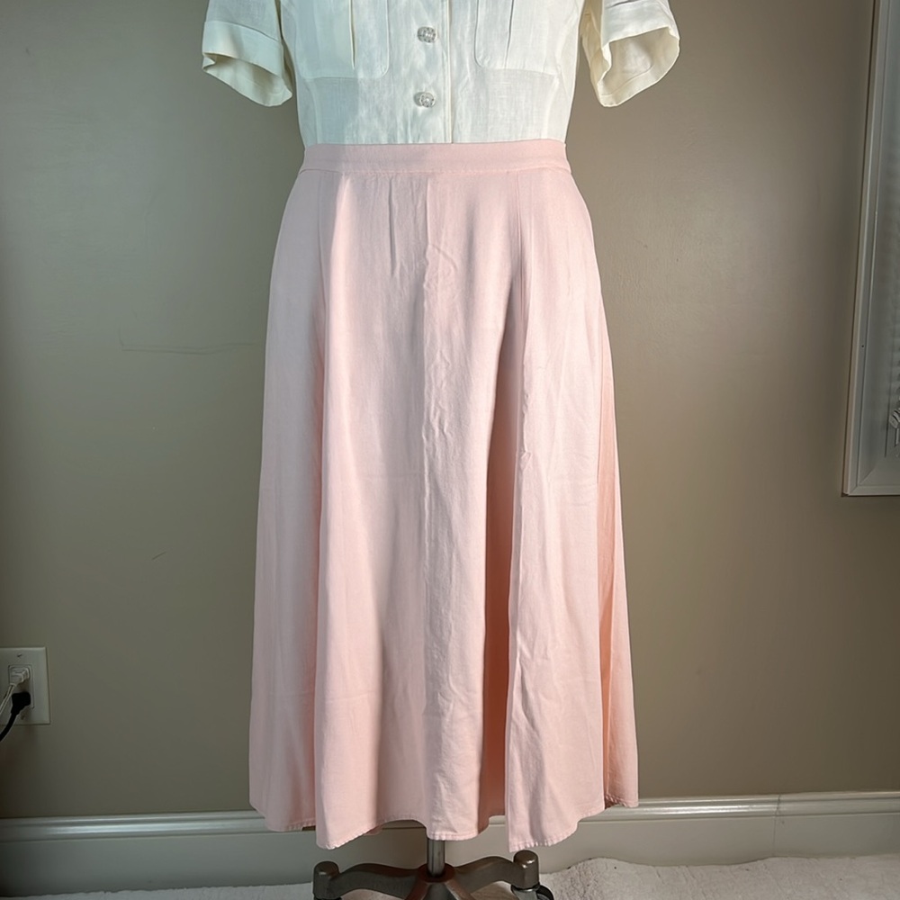 Vintage blush pink a-line flare preppy minimalist midi skirt XL